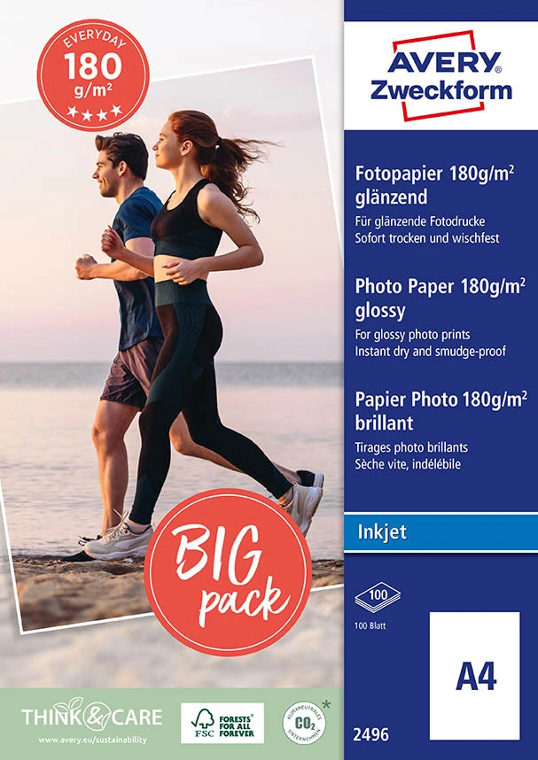Fotopapir AVERY inkjet A4 100 ARK/180G CLASSIC glossy billede