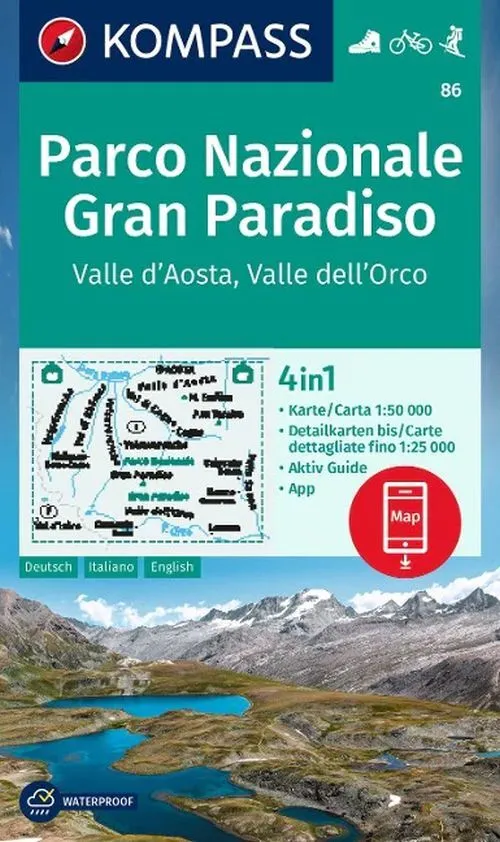 Billede af Parco Nazionale Gran Paradiso, Valle d'Aosta, Valle dell'Orco, Kompass Wanderkarte 86