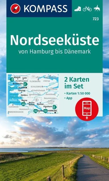 Nordseeküste von Hamburg bis Dänemark (2 Karten), Kompass Wander- und Radkarte-Set 723