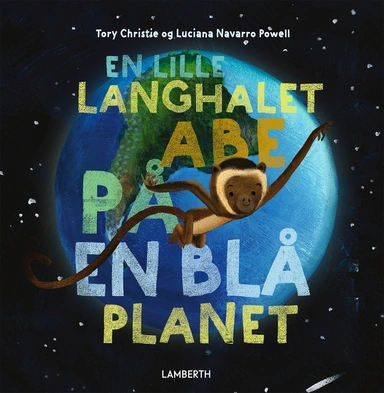 En lille langhalet abe på en blå planet