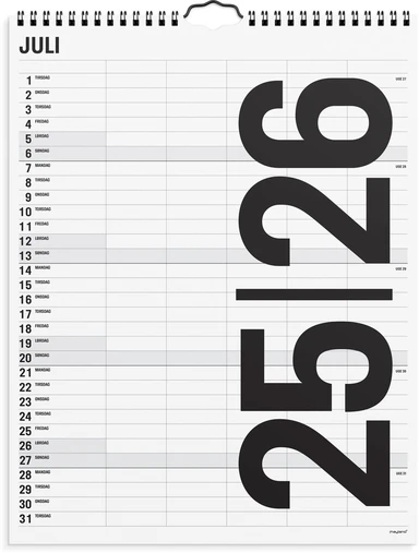 Mayland studie familiekalender 25/26 black and white 5 kolonner