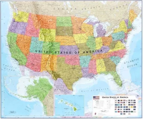 Billede af USA political wall map laminated
