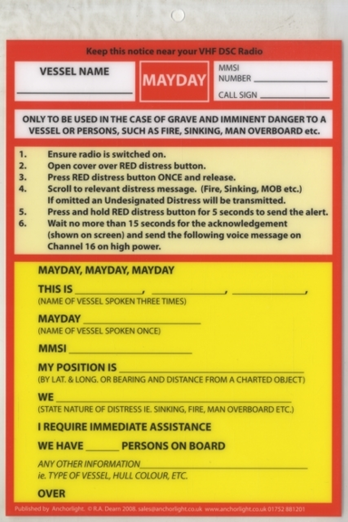 Vhf Dsc Mayday Procedure Card