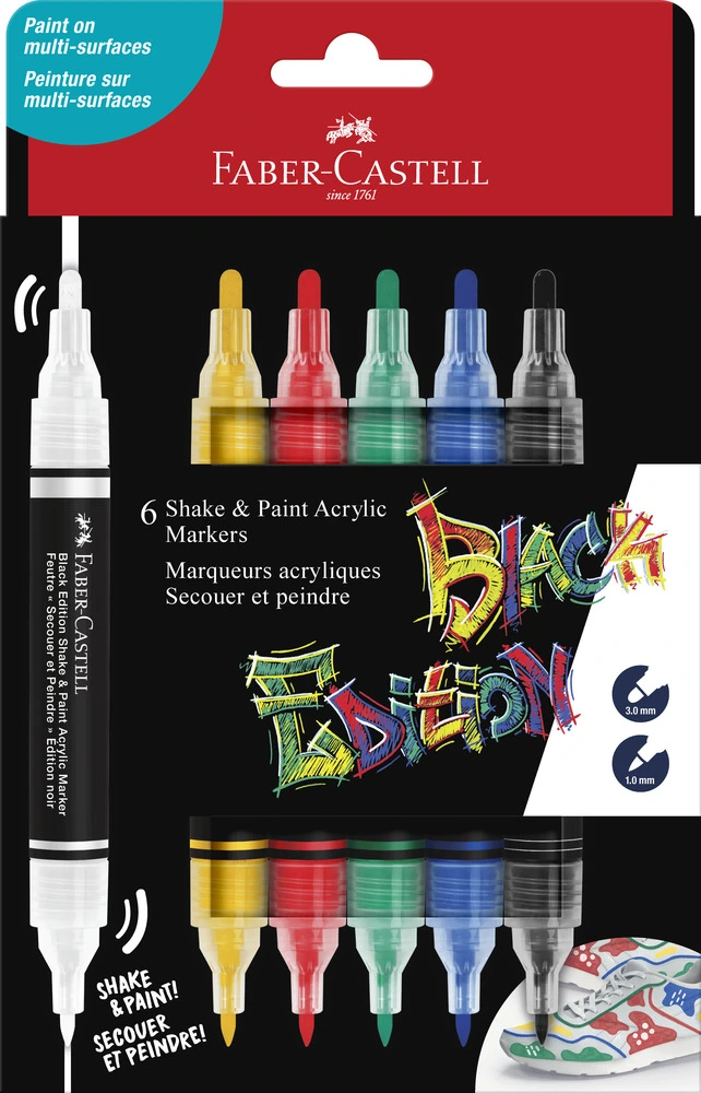 Marker Faber-Castell 6 Farver Black Edition Shake&Paint 2I1