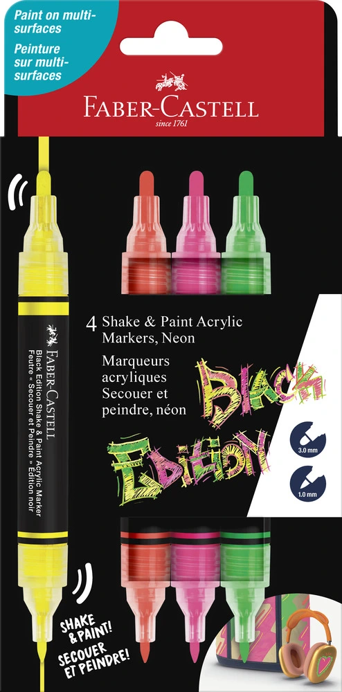 Marker Faber-Castell 4 Neon Black Edition Shake & Paint 2I1 billede