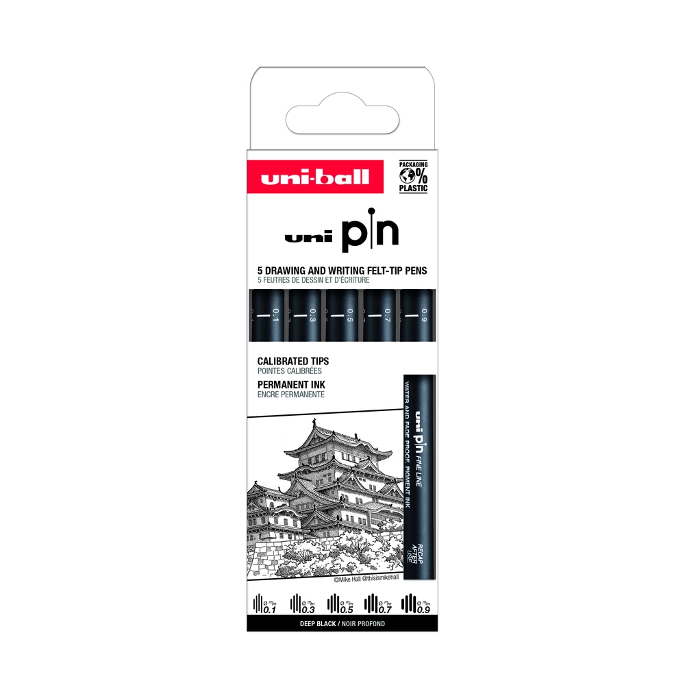 DRAWINGPEN UNI PIN fineliner SORT 0,1 - 0,9 MM