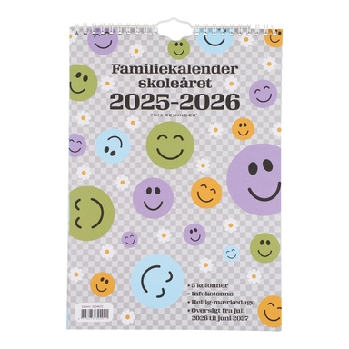 SKOLEFAMILIEKALENDER 2025/26 A4 SMILEY M/TERN I PASTELFARVER