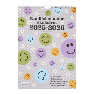 SKOLEFAMILIEKALENDER 2025/26 A3 SMILEY M/TERN I PASTELFARVER