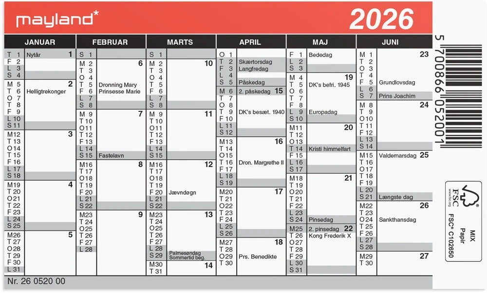 Kalender mini 2026 11,7 x 7 cm
