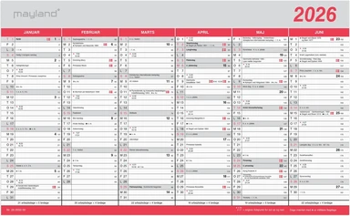 Kontorkalender stor 2026 m/flagdage