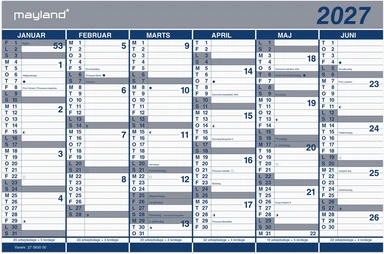 Vægkalender 2027 dobbelt halvårs