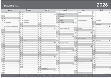 Kontorkalender basic 2026 a4 2x6 mdr.