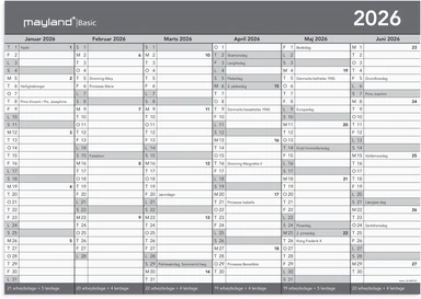 Kontorkalender basic 2026 a3 2x6 mdr.