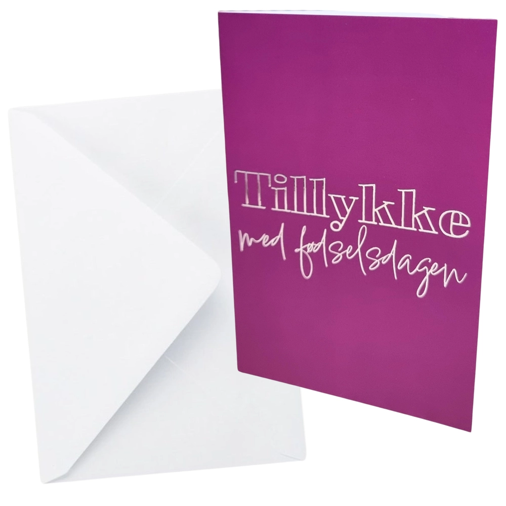 Kort Dobbelt m/konvolut Tillykke Med Fødselsdagen Aubergine