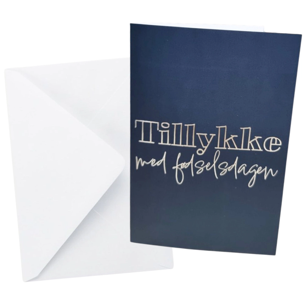 Kort Dobbelt m/konvolut Tillykke Med Fødselsdagen Mørkeblå