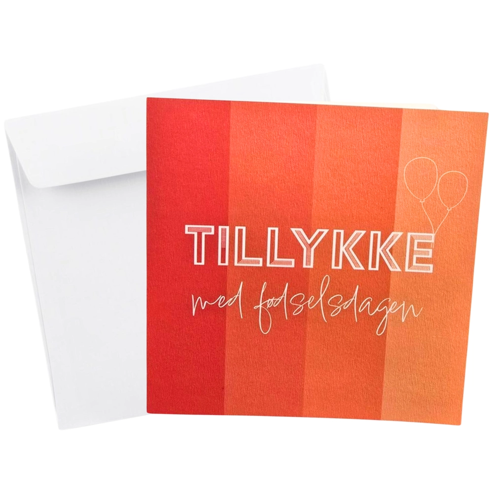 Kort Dobbelt m/konvolut Tillykke Med Fødselsdagen Rød/Orange