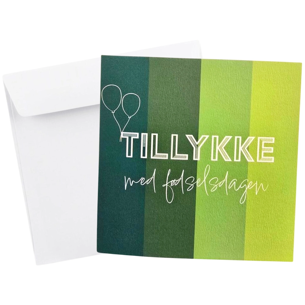 Kort Dobbelt m/konvolut Tillykke Med Fødselsdagen Grøn