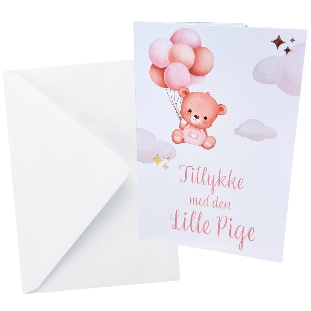 Kort Dobbelt m/konvolut Tillykke Med Den Lille Pige