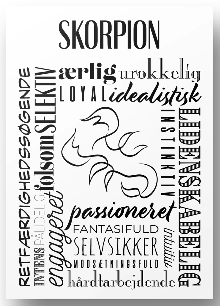 Plakat A4 Skorpion Håndtegnet Stjernetegns Citat