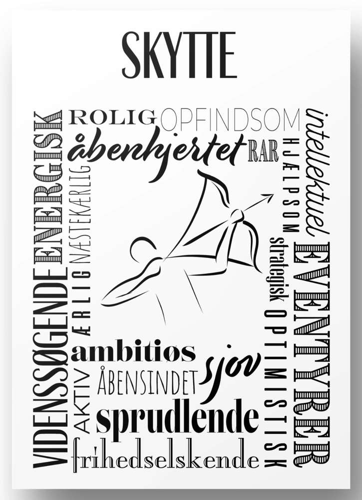 Plakat A4 Skytte Håndtegnet Stjernetegns Citat