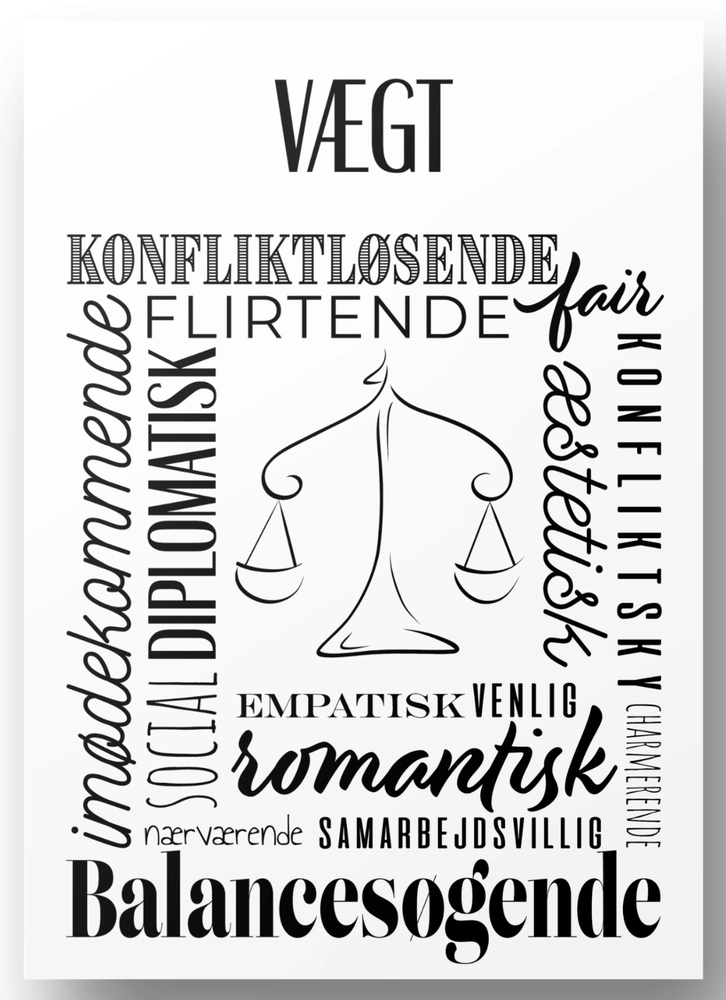 Plakat A4 Vægt Håndtegnet Stjernetegns Citat