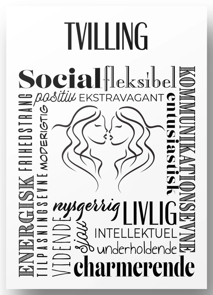 Plakat A4 Tvilling Håndtegnet Stjernetegns Citat