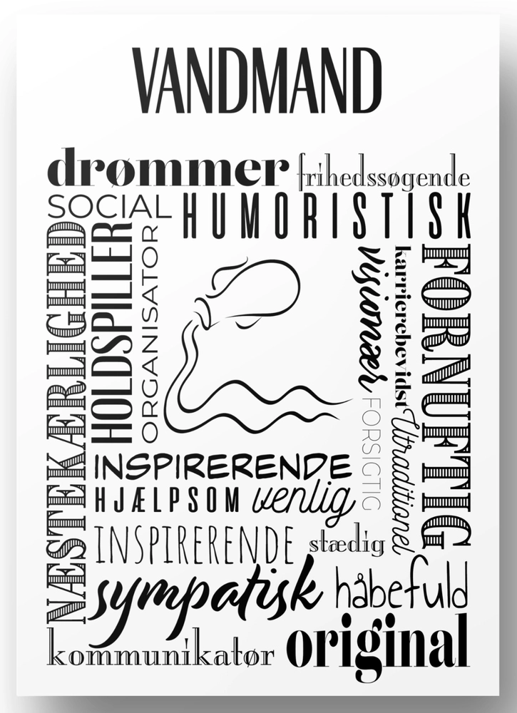 Plakat A4 Vandmand Håndtegnet Stjernetegns Citat