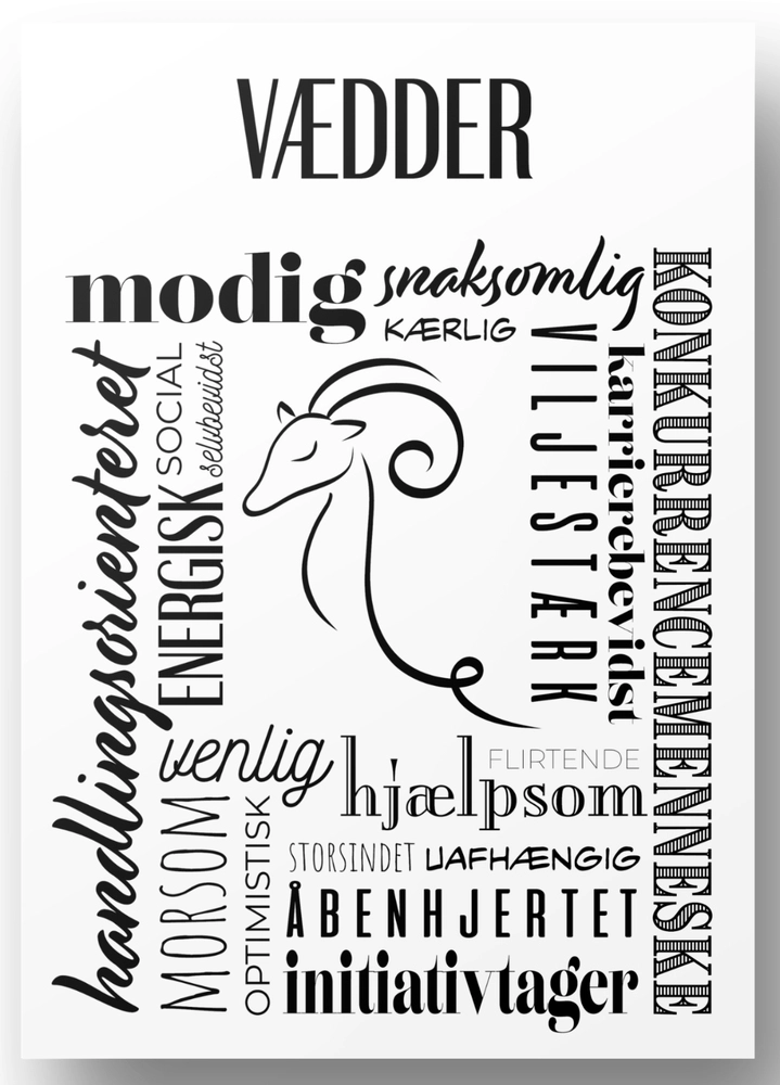 Plakat A4 Vædder Håndtegnet Stjernetegns Citat