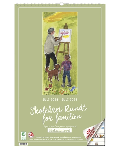 Familiekalender for den lille familie m/4 kolonner SKOLEÅRET RUNDT 2025/26