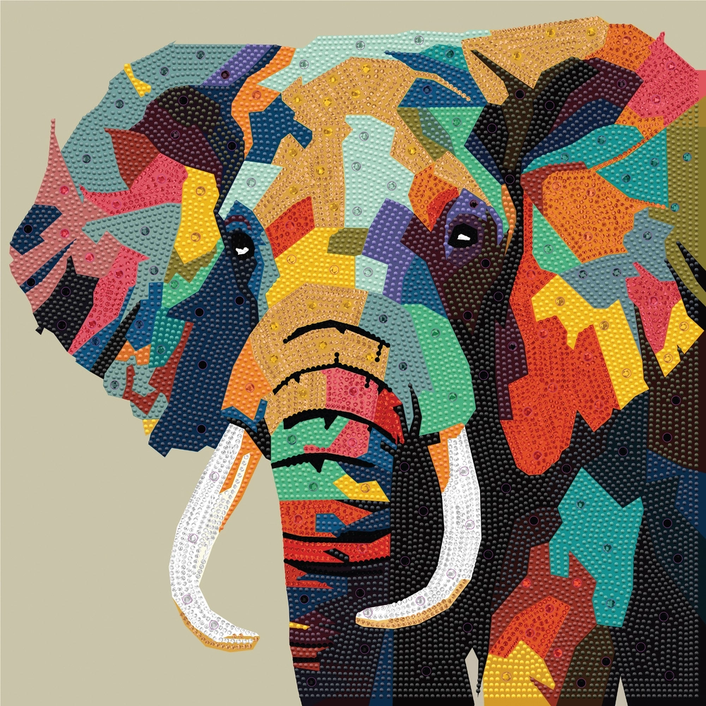 Diamond art MIX elefant farverig 40 x 40 cm