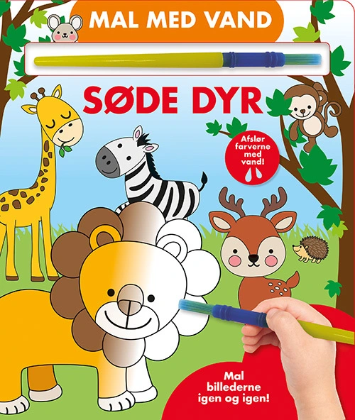 D1 Mal Med Vand Søde Dyr Papbog Med Pensel Farvelæg Igen Og Igen