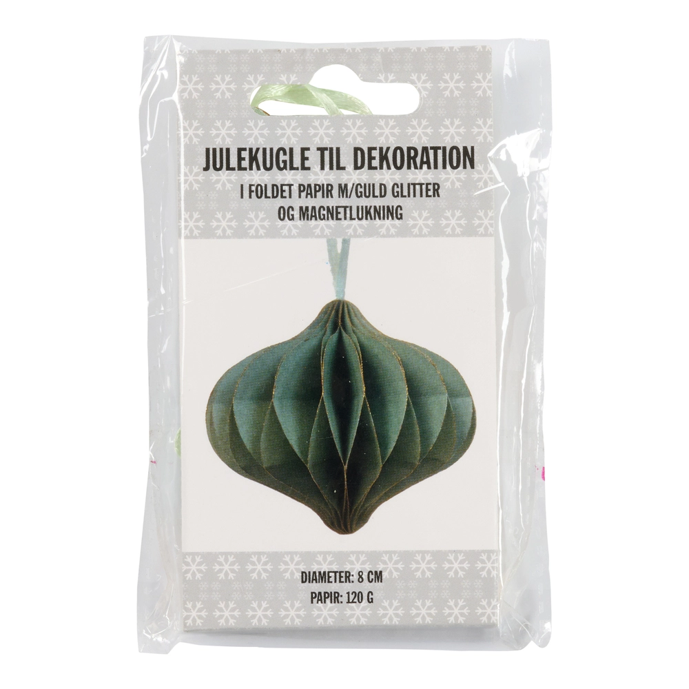 Julekugle ellipse lysegrøn magnetluk magnetluk