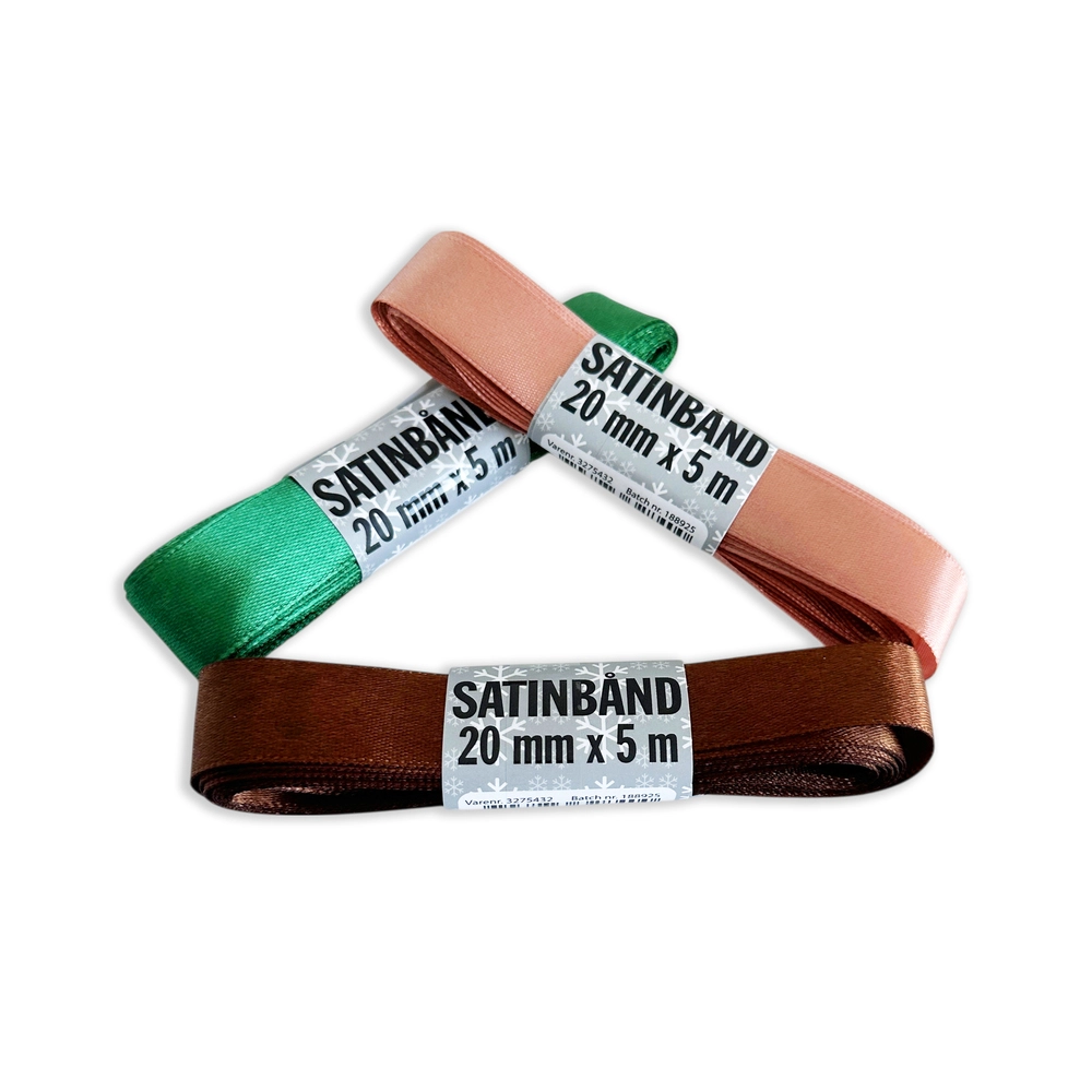 Satinbånd rosegold, mørkegrøn, brun 3 asst 20 mm x 5 m