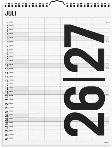 Mayladn Studie Familiekalender 26/27 Black and White 5 kolonner