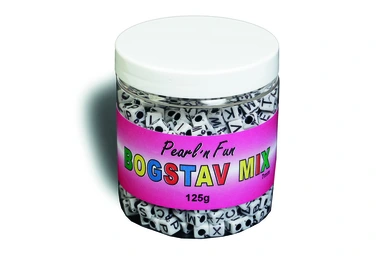 Pearl`n fun bogstaver 7mm sort/hvid 125g bøtte