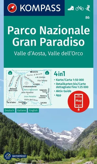 Parco Nazionale Gran Paradiso, Valle d'Aosta, Valle dell'Orco, Kompass Wanderkarte 86
