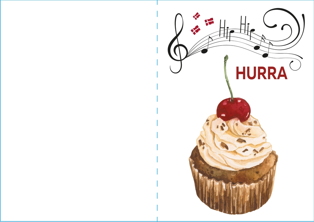 Kort 4/4 m/konvolutter hip hip hurra /happy birthday