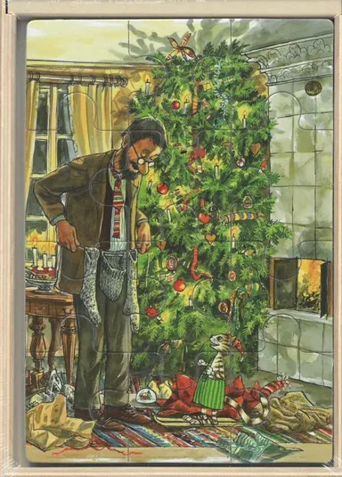 Peddersen og Findus holder jul : 4 træpuslespil i trææske