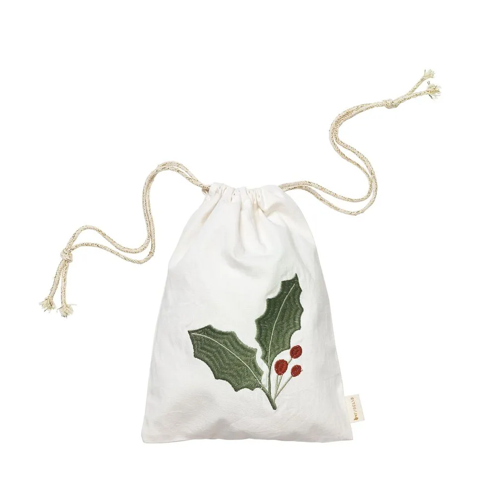 Gift Bag - Holly embroidery - Birch