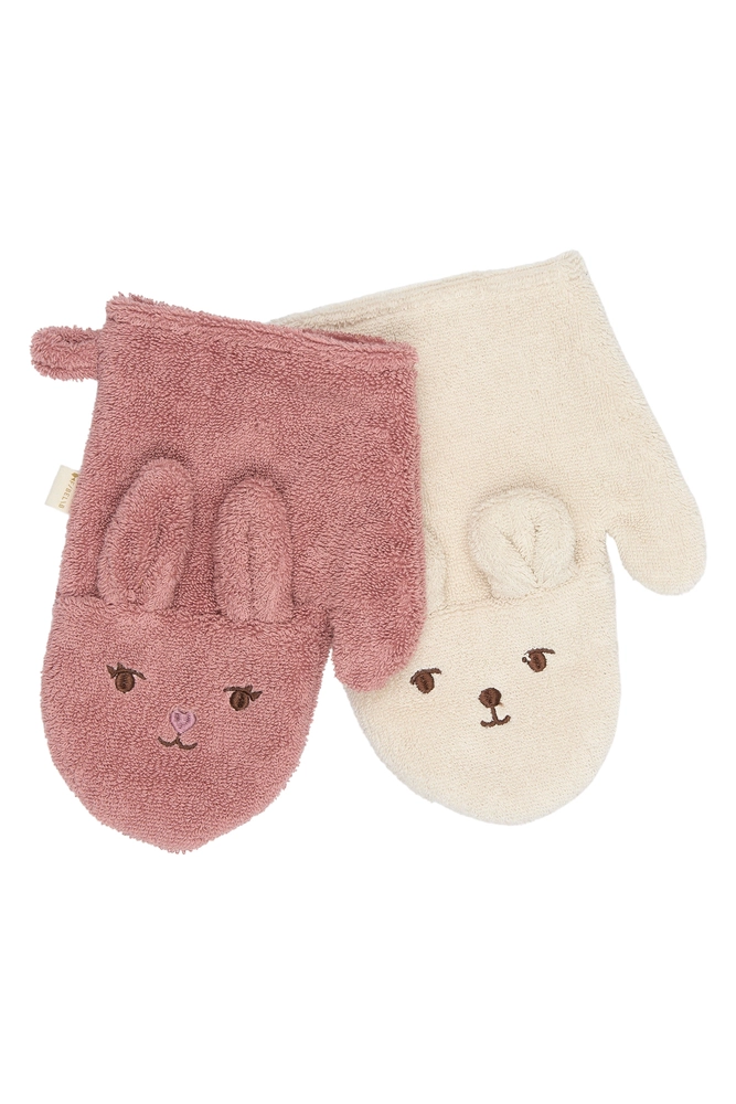 Bath Mitts - 2 pack - Bear and Bunny - Ash Rose