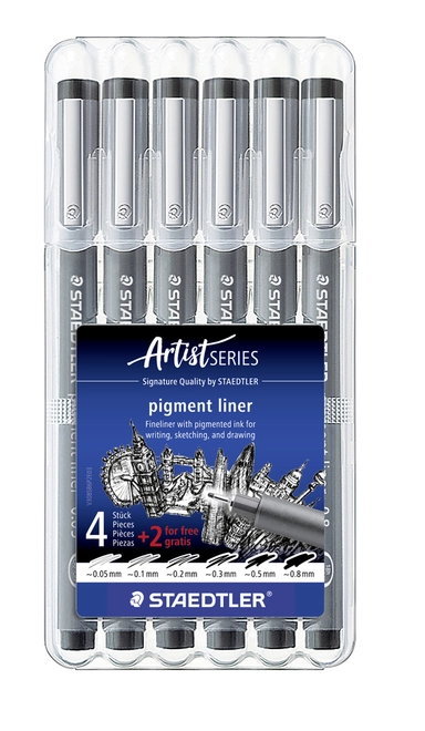 STAEDTLER PIGMENT LINER 4+2 ASS/BOKS