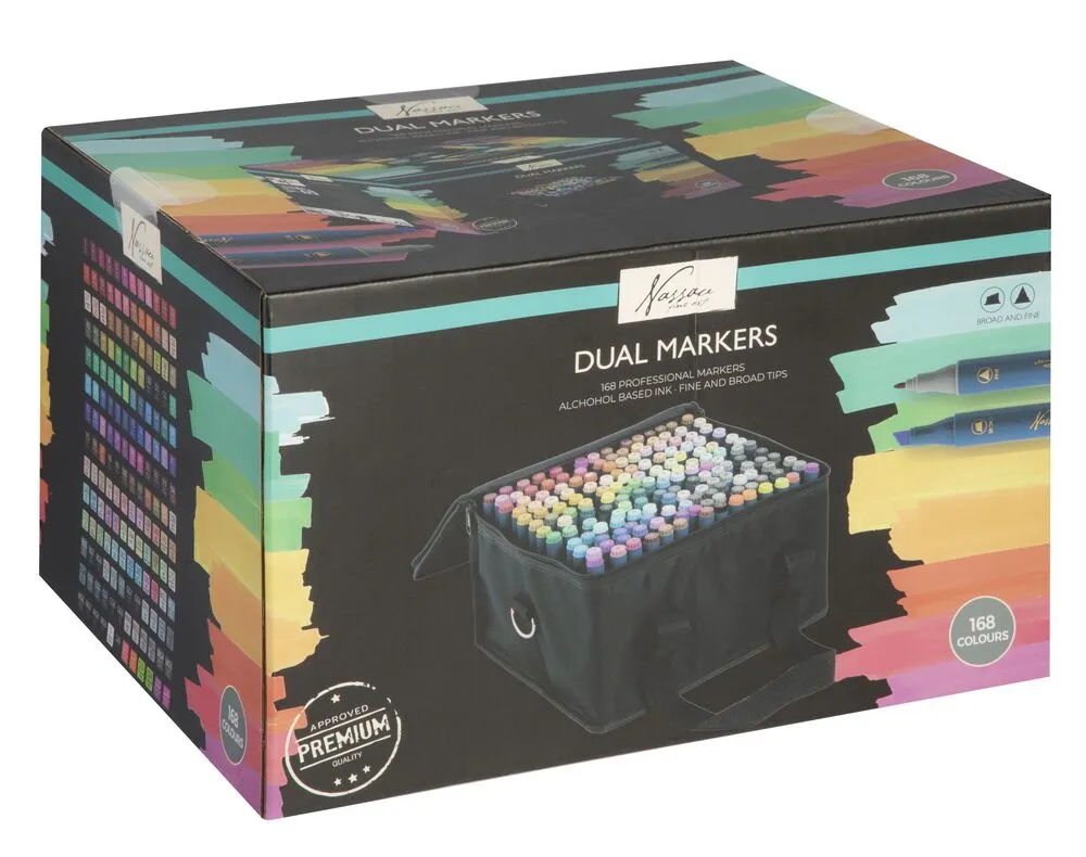 Dual markers, 2-i-1 tusch - 168 stk i taske