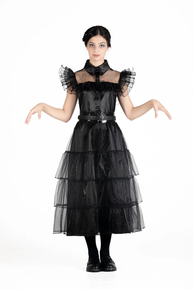 D2 Wednesday Addams balkjole kostume str. 140 cm
