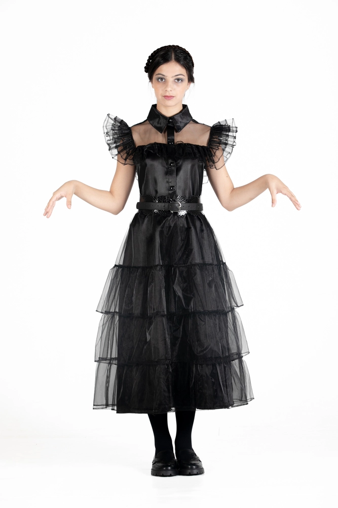 D2 Wednesday Addams balkjole kostume str. 140 cm