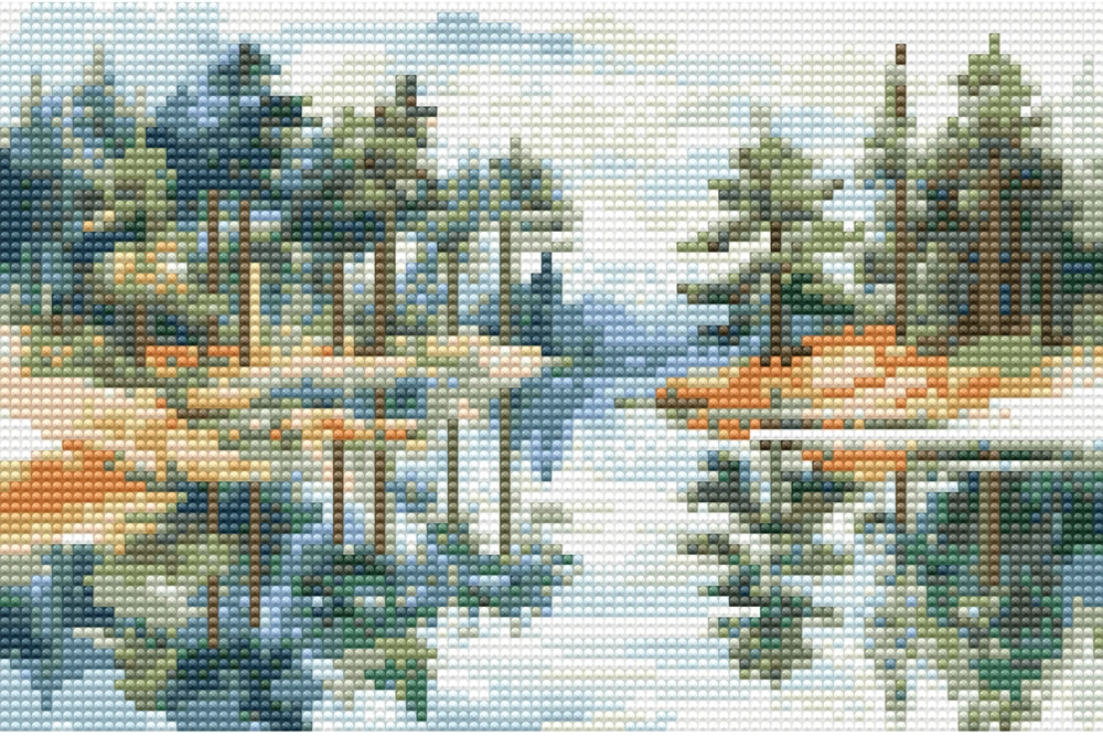 D1 Diamond art natur sø/træer 20 x 30 cm