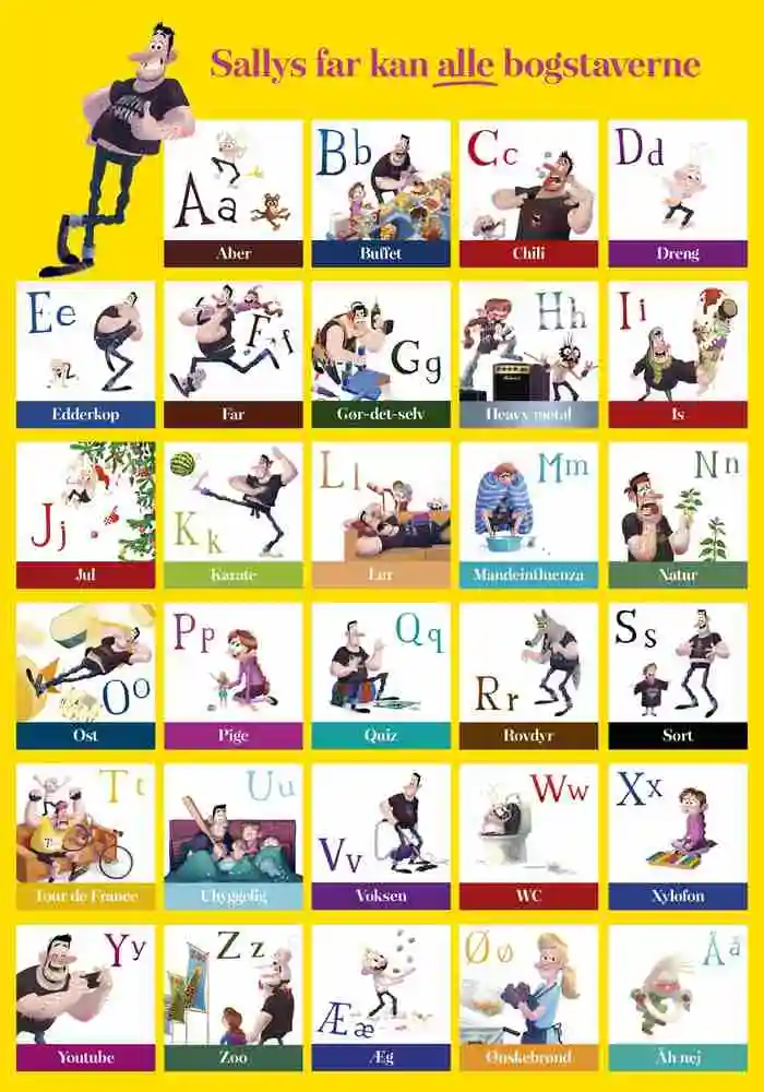 Sallys far kan alle bogstaverne - plakat