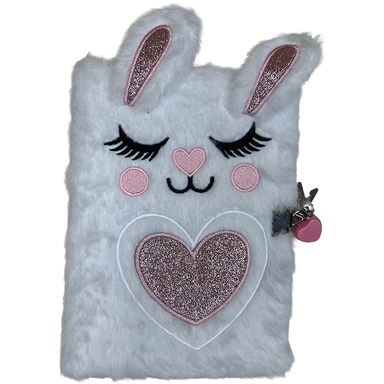 Dagbog Plys A5 M/Lås Kanin Hvid, Lilla, Lyserød 3 Asst