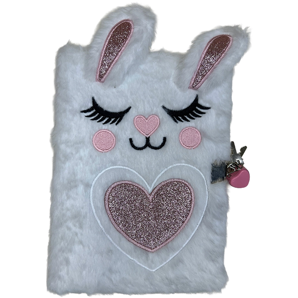 Dagbog Plys A5 M/Lås Kanin Hvid, Lilla, Lyserød 3 Asst