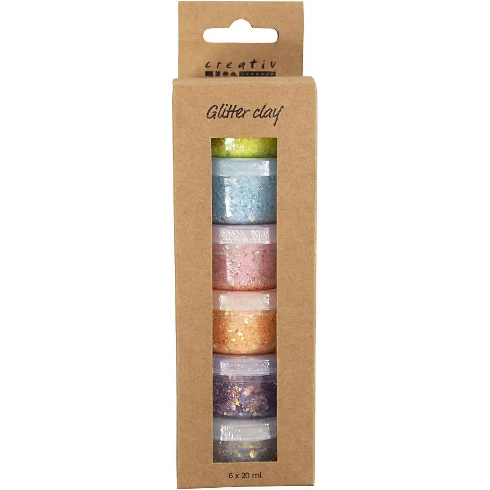 Glitter Clay Pastelfarver, 6x20 g. billede