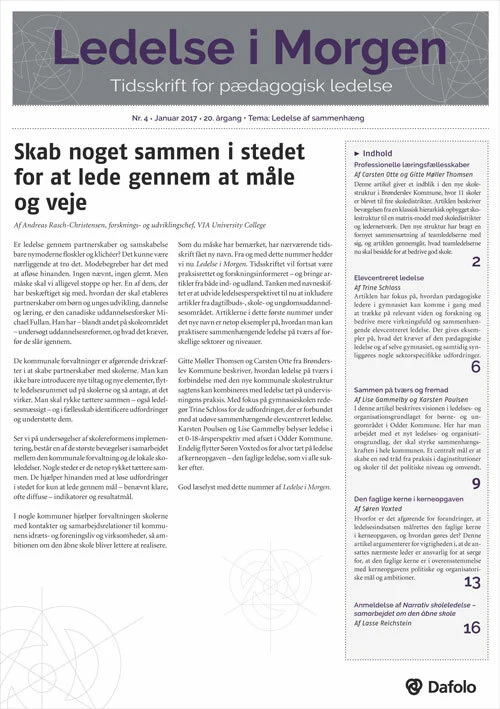 Ledelse i Morgen. Nr. 4. Januar 2017. 20. årgang. Tema: Ledelse af sammenhæng